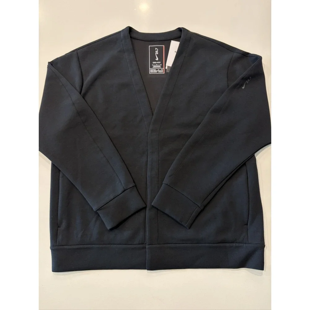 Nike 24.7 Mens Black Cardigan Large Dri-FIT Snap-Button HQ6948-010